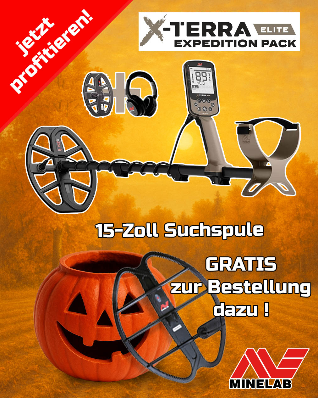 Minelab X-Terra Elite Metalldetektor Expedition Pack mit Gratis 15-Zoll Suchspule
